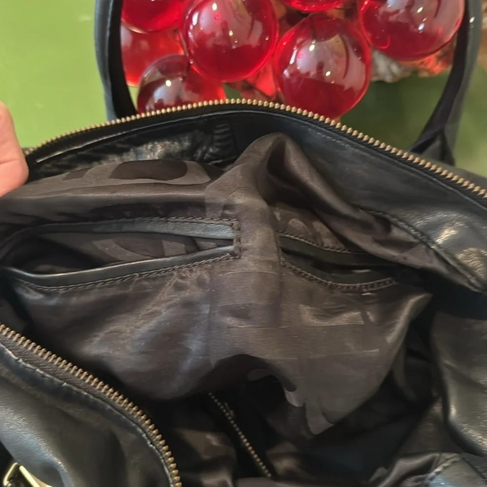 Banana Republic Elegant Black Leather Handbag with Gold Accents
